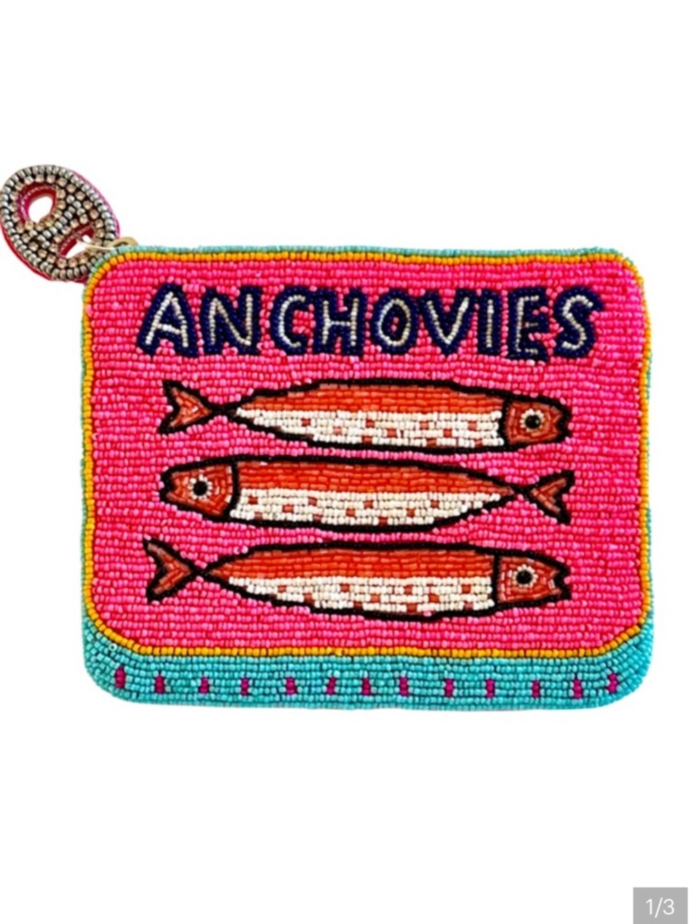 NWOT Lily Posh Anchovies Coin Purse, Anchovies Tin Can, Beaded Bag